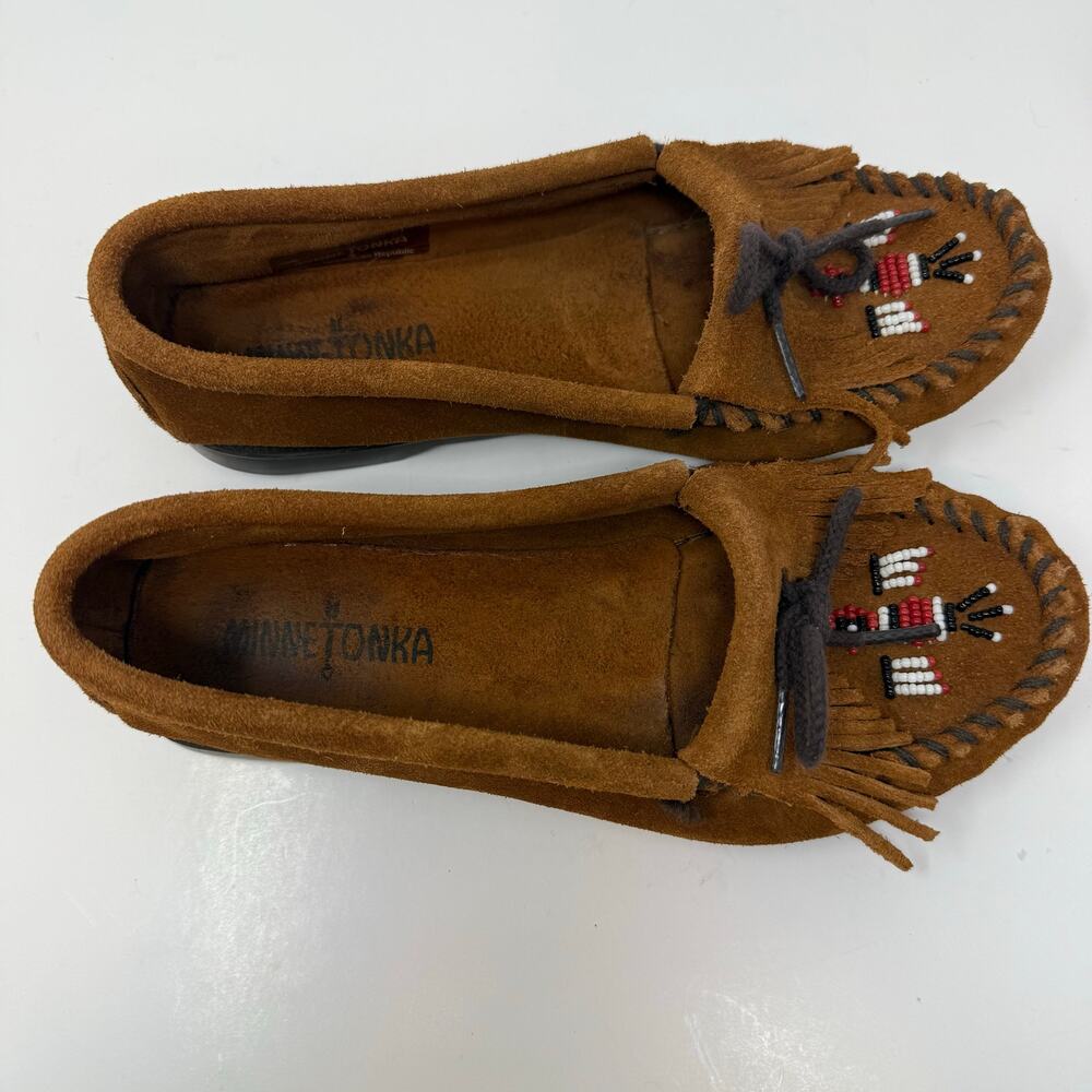 Minnetonka Women's Thunderbird II moccasins Brown Suede 6 Slip On Beaded - Picture 11 of 12
